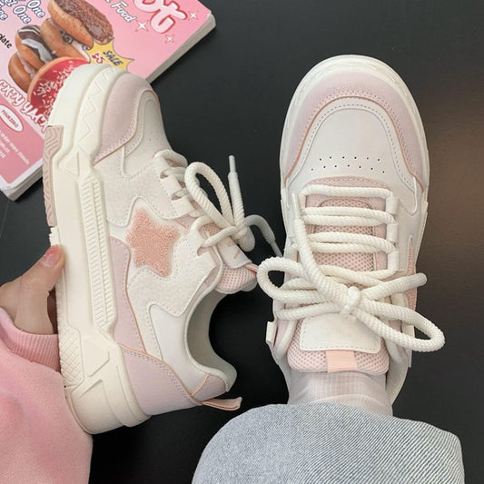 Star Patch Chunky Sneakers-PINK /grey / brown